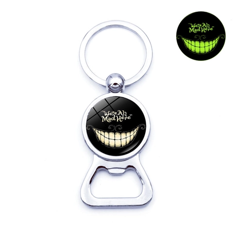 Luminous Keychain Bottle Opener Zinc Alloy Glass Cabochon Glow In The Dark Cartoon Cat Pattern Pendant Novelty Tool