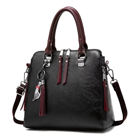 Bolso de Mano Retro de Moda para Mujer Gran Capacidad Bolso de Hombro de Cuero PU Borla Asa Superior Para Damas