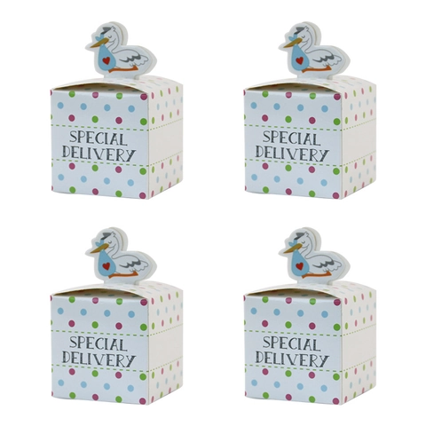 Caja de Caramelos Lunares Cigüeña Dibujos Animados Caja de Favor de Fiesta de Bebé Caja de Regalo de Cartulina Blanca