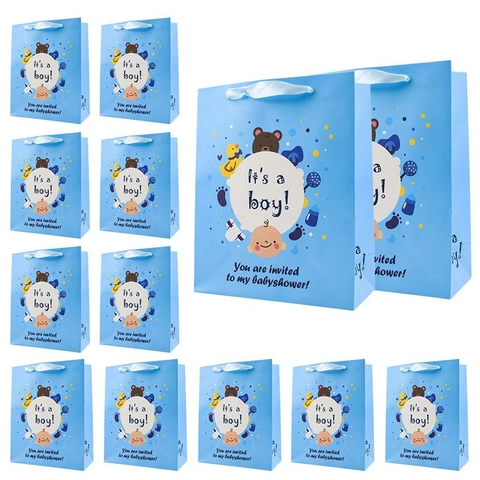 Baby Shower Paper Gift Bags And Boxes Cartoon Animals Printed Treat Bags With Ribbons For Boys Girls Birthday Party Favors
