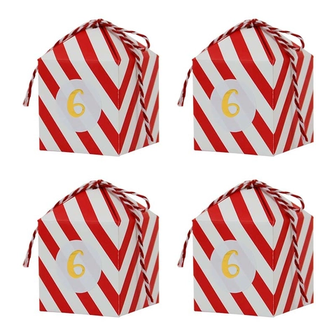 Kerst Adventskalender Snoepdoosjes Rood Wit Gestreepte Papieren Geschenkdoos Met Goudstempelen Aftelnummers Stickers Katoenen Touw Feestartikelen