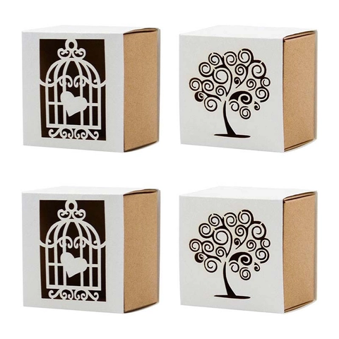 Lasergeschnittene Papier Süßigkeiten Boxen Vogelkäfig Baum Herz Muster Hochzeit Favor Geschenkbox Kraftpapier Schublade Verpackung