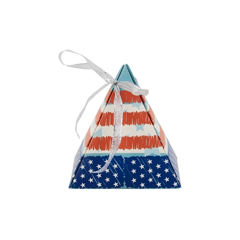 Caja De Dulces Pirámide Bandera De EE UU Estrellas Y Rayas Empaque De Regalo Con Cinta Plateada Fiesta Patriótica Americana