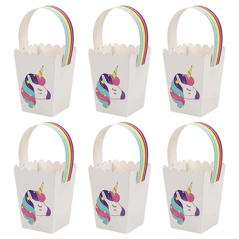 Unicorn Theme Party Gift Bags White Card Paper Rainbow Handle Wave Edge Cute Candy Boxes For Kids Birthday Celebration
