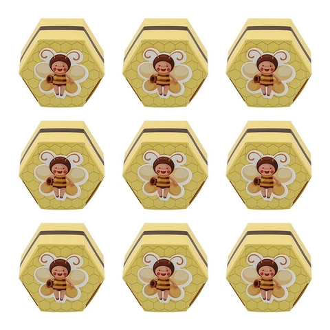 Linda Caja de Caramelos de Papel Diseño Abeja Panal Hexagonal Caja de Regalo Plegable DIY para Boda Fiesta de Cumpleaños