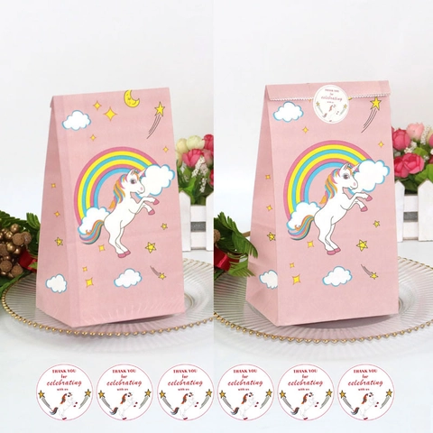Rosa Einhorn Regenbogen Papier Geschenkbeutel Mit Dankeschön Aufklebern Für Kinder Geburtstag Party Mitgebsel Beutel