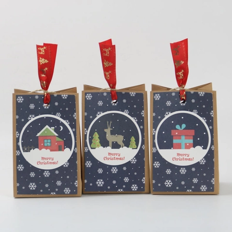 Bolsas De Regalo De Papel Kraft De Navidad Patrón De Reno Copo De Nieve Cinta Cuerda De Cáñamo Embalaje De Fiesta