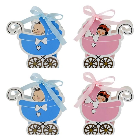 Baby Stroller Shaped Candy Boxes Cardboard Gift Packaging For Baby Shower Birthday Party Favors Carriage Design