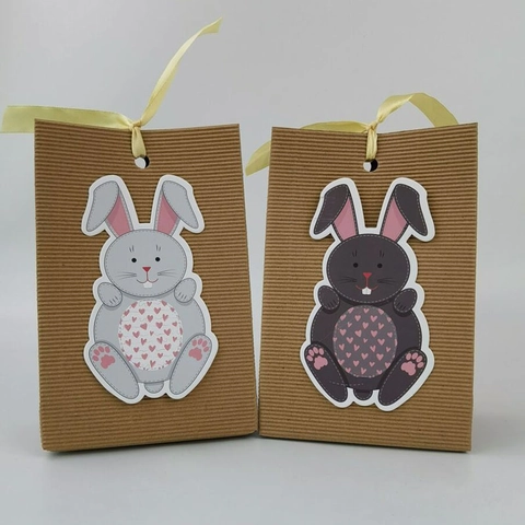 Easter Bunny Gift Bag Striped Kraft Paper Ribbon Closure Cute Rabbit Heart Decor For Holiday Candy Party Favors
