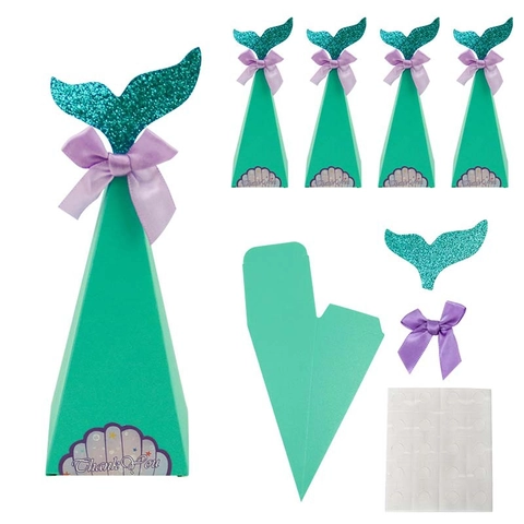 Meerjungfrau Party Geschenkboxen Glitzer Schwanz Satin Schleife Pyramide Süßigkeitenboxen Für Hochzeit Geburtstag Danke Geschenkbox