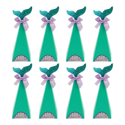 Meerjungfrau Party Geschenkboxen Glitzer Schwanz Satin Schleife Pyramide Süßigkeitenboxen Für Hochzeit Geburtstag Danke Geschenkbox