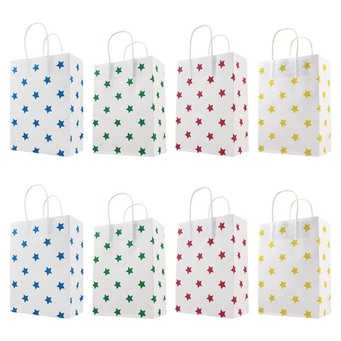 White Kraft Paper Gift Bag With Handle Star Pattern Portable Handbag For Birthday Party Wedding Favor Packaging Supplies