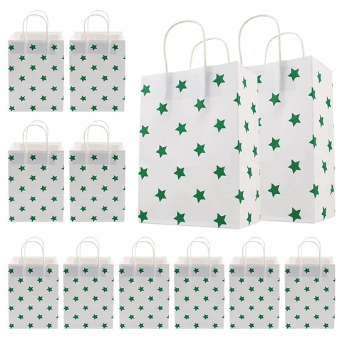 White Kraft Paper Gift Bag With Handle Star Pattern Portable Handbag For Birthday Party Wedding Favor Packaging Supplies