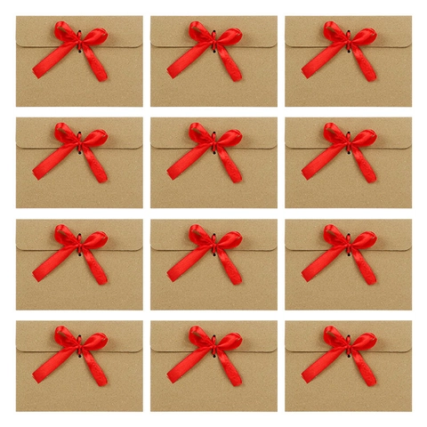 Vintage Kraft Paper Envelopes With Elegant Satin Ribbon Bow Greeting Card Invitation Gift Packaging Bags For Wedding Party