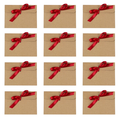 European Kraft Paper Envelopes With Satin Ribbon Bow For Greeting Cards Gifts Wedding Invitations Multi Color Stationery