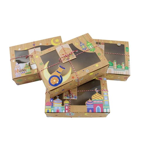 Ramadan Mubarak Confezioni Regalo In Carta Kraft Con Finestra Trasparente Motivo Stella Luna Etichette Corda Per Biscotti
