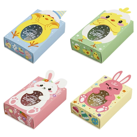 Easter Cartoon Bunny Chick Drawer Gift Box With Transparent Window Paper Candy Packaging Box For Easter Party Favors