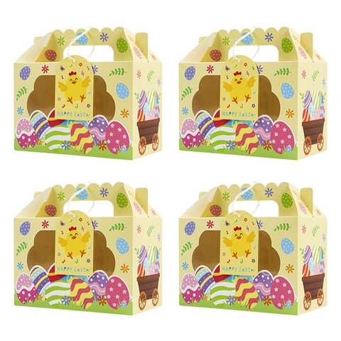 Boîtes Cadeau de Pâques Avec Fenêtre Poignée Poussin Lapin Œuf Motif Emballage Boîtes en Papier Carton pour Fête