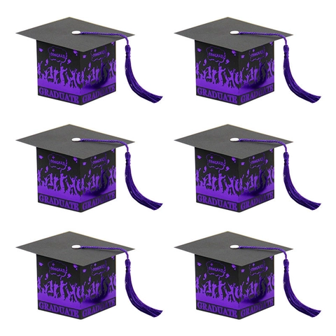 Graduation Hat Shape Candy Gift Box With Colorful Tassel Congrats Graduate Gold Stamping Cardboard Party Favor Box
