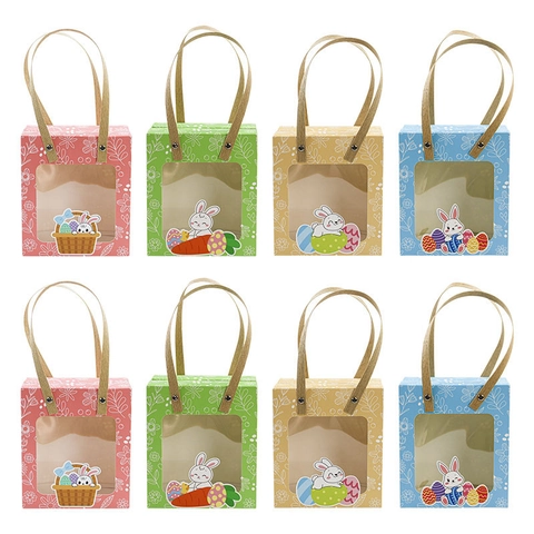 Easter Cartoon Rabbit Paper Gift Box With Transparent Window Portable Hand-Held Candy Bag For Holiday Party Favors Treats