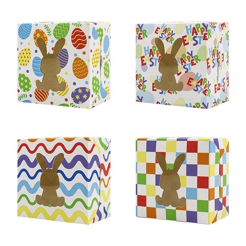 Easter Candy Gift Box Bunny Hollow Window Cardboard Holiday Favors For Party Happy Easter Egg Pattern Packaging Box