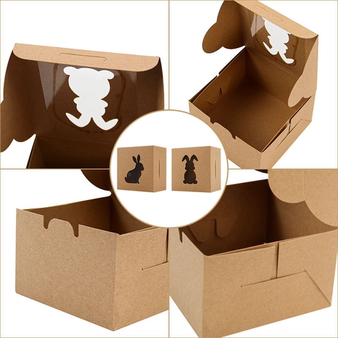 Easter Rabbit Kraft Paper Gift Box Hollow Bunny Silhouette Candy Cookie Packaging For Festival Party Baking Favors