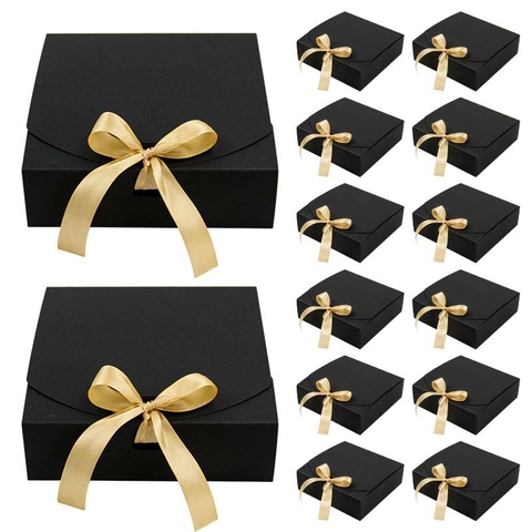 Square Pearlescent Paper Gift Box With Gold Satin Ribbon Bow Creative Wedding Favor Candy Box For Party Celebration Foldable Packaging Box