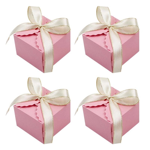 Europäische Quadratische Papier Süßigkeitenbox Mit Satin Schleife Wellenrand Gastgeschenk Box Für Hochzeit Party Geschenk Verpackung Souvenir