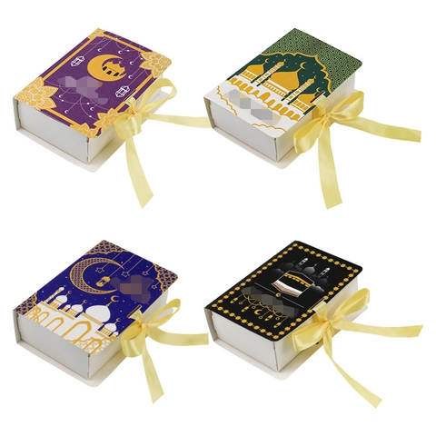 Ramadan Eid Mubarak Geschenkbox Islamische Buchform Goldfolie Papier Süßigkeitenbox Mit Satinband Für Party Hochzeit Verpackung