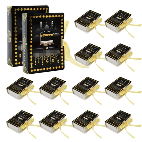 Ramadan Eid Mubarak Buchform Geschenkbox Mit Satinband Moschee Stern Muster Süßigkeiten Verpackung Box Für Islamische Festival Party Zubehör