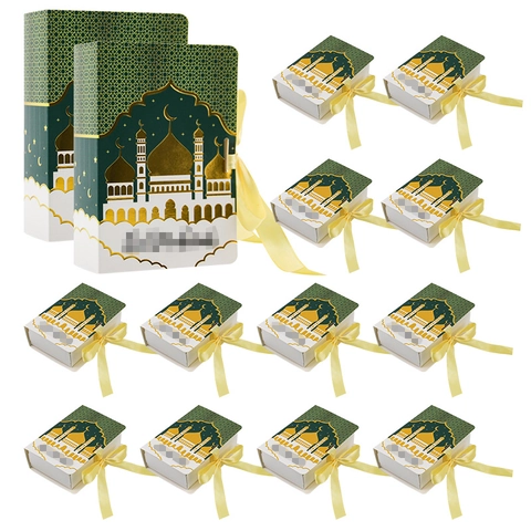 Ramadan Eid Mubarak Geschenkbox Islamische Buchform Goldfolie Papier Süßigkeitenbox Mit Satinband Für Party Hochzeit Verpackung