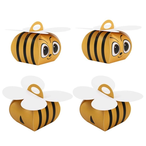 Süße Cartoon Biene Geformte Süßigkeitenbox Gestreifte Gelbe Papier Geschenkbox Mit Flügelgriff Für Geburtstagsfeier Hochzeit Gastgeschenk