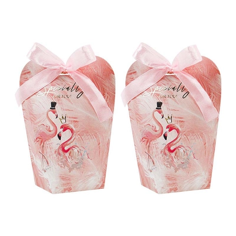 Europäischer Stil Rosa Flamingo Süßigkeitenbox Mit Satinband Schleife Romantische Hochzeitsgeschenk Verpackung Für Partygäste