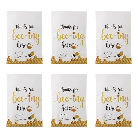 Bee Theme Paper Gift Bags White Yellow Honeycomb Sunflower Pattern Party Favor Bags For Candy Cookies Birthday Wedding