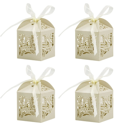 Scatola di Caramelle Svuotata Torre Eiffel Confezione Regalo in Carta Perlata Con Fiocco per Matrimonio Festa Taglio Laser Stile Europeo