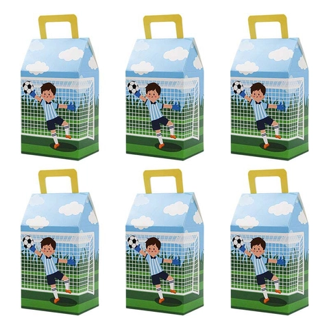 Boîte Cadeau de Bonbons Thème Gardien de Football en Carton Blanc Emballage Papier Portable Boîte à Friandises pour Fête d'Anniversaire Enfants Style Sportif