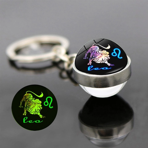 Leuchtende Zwölf Sternbilder Schlüsselanhänger Zinklegierung Glaskugel Glow In The Dark Zodiac Keyring Für Herren Damen Freunde Geschenk Schmuck