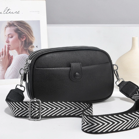Borsa a Tracolla in Pelle PU Martellata da Donna con Cerniera Multipla e Tracolla Larga Geometrica Borsa da Pendolare Quotidiana Chic
