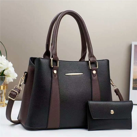 Set di Borse Tote in Pelle PU Patchwork Donna Trama Litchi Grande Capacità Borsa a Tracolla Ferramenta Dorata Borchie