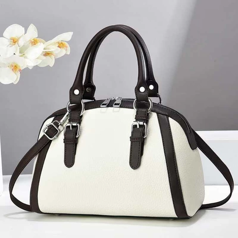 Bolso Boston Retro Para Mujer En Cuero PU Con Textura Lychee Bolso De Mano En Color Contraste Con Correa De Hombro Desmontable