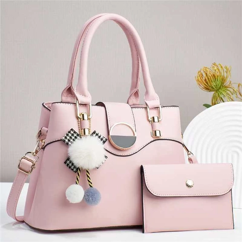 Bolso De Mano Y Cartera Para Mujer Cuero PU Cinta De Pata De Gallo Pompón Moda Hombro Bandolera Elegante Diario Oficina