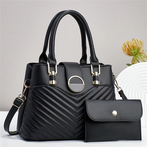 Women Handbag And Wallet PU Leather Chevron Quilted Top Handle Shoulder Crossbody Bag Elegant Fashion Daily Use