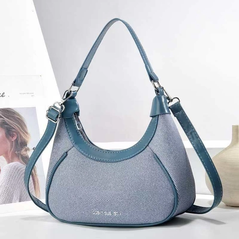 Sac Hobo Croissant Pour Femmes Cuir PU Tissu Patchwork Sac À Main Épaule Fermeture Éclair Décontracté Quotidien