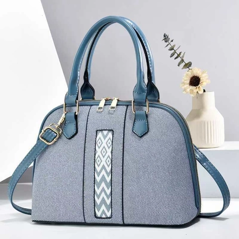 Moda Donna Patchwork Borsa a Tracolla Pelle PU Tessuto Nastro Geometrico Grande Capacità Cupola Borsa a Mano Borsa a Tracolla Uso Quotidiano