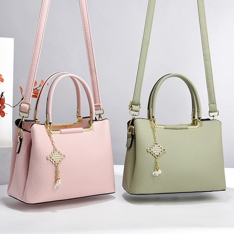 Bolso De Mano Para Mujer Bolso De Bandolera Textura Lychee Cuero PU Varios Compartimentos Gran Capacidad Simple Con Borla