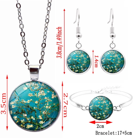 Berühmte Ölgemälde Schmuck Halskette Armband Hakenohrringe Vintage Kunststil Legierung Glascabochon Für Damen