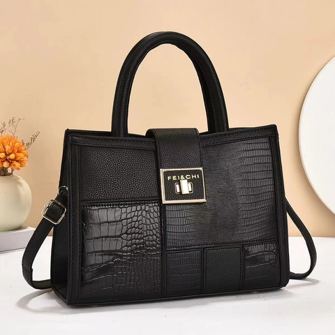 Borsa A Mano Donna Pelle PU Motivo Coccodrillo Cucito Grande Capacità Borsa A Spalla Tracolla Con Chiusura Metallo