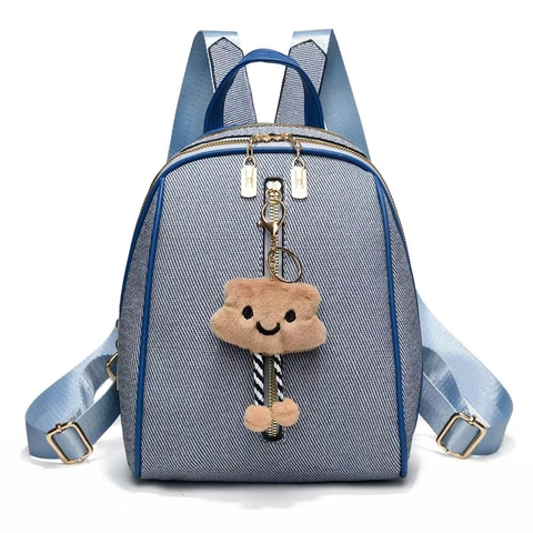 Mode Rucksack Damen Texturiertes Material Süßer Bärenanhänger Leicht Reisen Schule Tasche Mehrlagig Mini Lässig