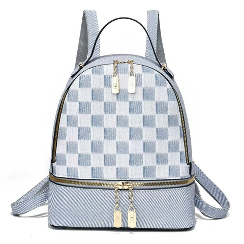 Zaino A Scacchi Da Donna In Pelle PU Multistrato Casual Da Viaggio Daypack Con Cerniera Dorata