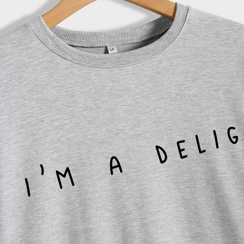 Felpa da Donna a Girocollo a Maniche Lunghe con Stampa di Lettere in Misto Cotone Pullover Casual Largo I'M A DELIGHT